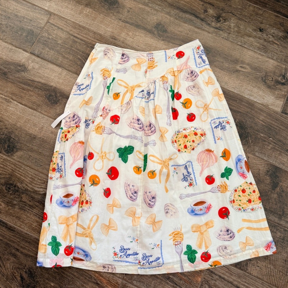 Lisa Says Gah Maeve Buon Appetito Midi Skirt, Ivory,XL (New) - Picture 7 of 14